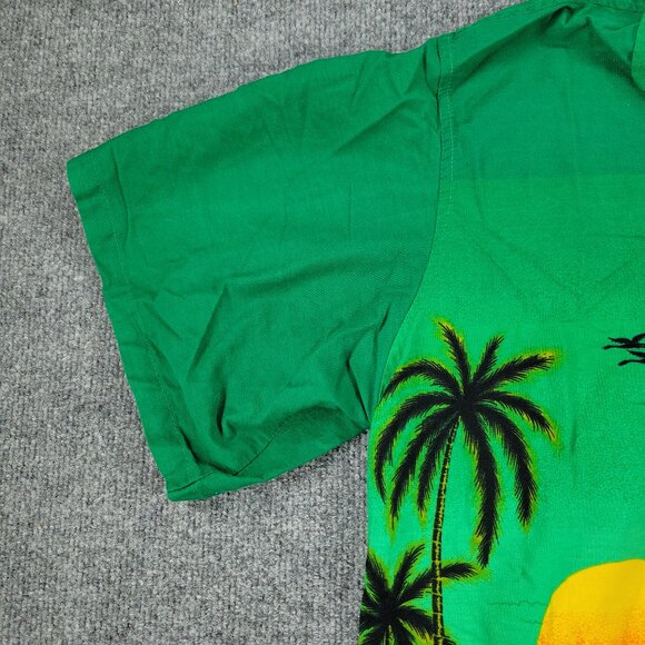Caribbean Fashions Button Shirt Men 2XL Green AOP Graphic Short Sleeve Pocket - Picture 8 of 14